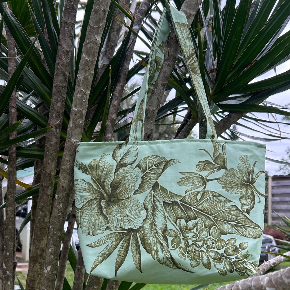 Floral Print Tote Bag - Mint/Sage  Green